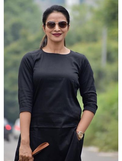 Black Plain Kurti Pant Set UK Next Day - BONYHUBSALWAR KAMEEZ