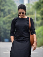 Black Plain Kurti Pant Set UK Next Day - BONYHUBSALWAR KAMEEZ