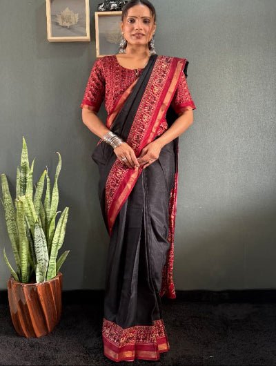Black & Red 10 Sec Ready-to-Wear Gown Saree UK Next Day - BONYHUBSAREE