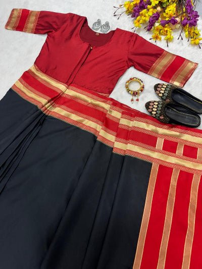 Black &amp; Red Silk Zip &amp; Go 10 Sec Saree Gown - BONYHUBSAREE