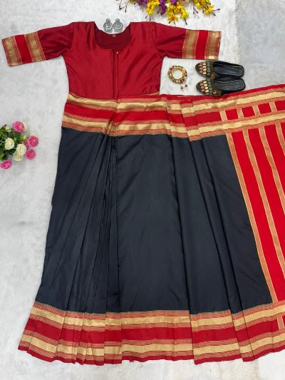 Black &amp; Red Silk Zip &amp; Go 10 Sec Saree Gown - BONYHUBSAREE
