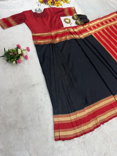 Black &amp; Red Silk Zip &amp; Go 10 Sec Saree Gown - BONYHUBSAREE