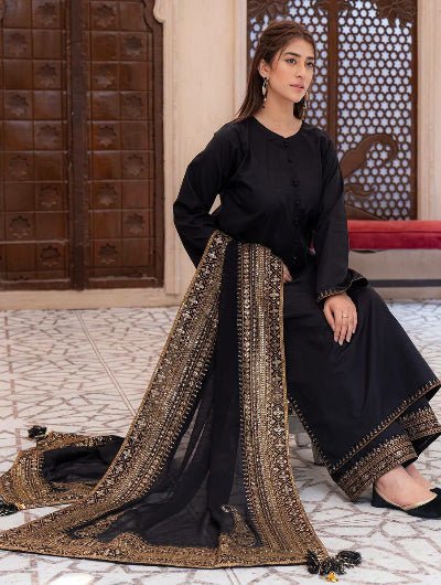 Black Rich Embroidery Sequins Straight Suit - BONYHUBSALWAR KAMEEZ