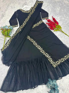 Black Superhit Saree Gown Stitched Readymade UK Next Day - BONYHUBSAREE