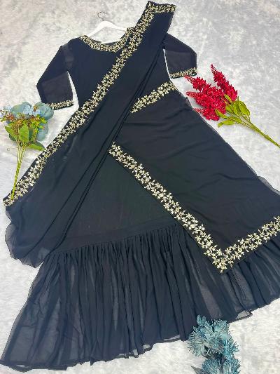 Black Superhit Saree Gown Stitched Readymade UK Next Day - BONYHUBSAREE