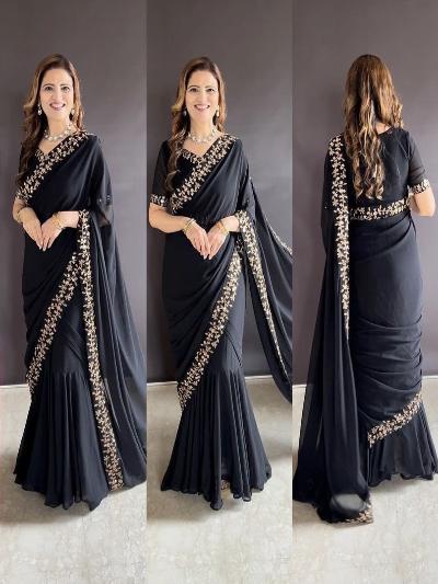 Black Superhit Saree Gown Stitched Readymade UK Next Day - BONYHUBSAREE