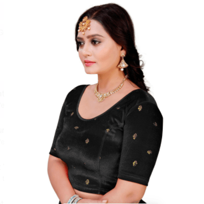 Black Velvet Butti Stretchable Sari Blouse - BONYHUBblouses