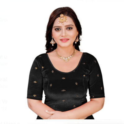 Black Velvet Butti Stretchable Sari Blouse - BONYHUBblouses