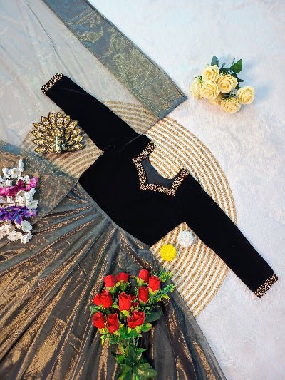 Black Velvet & Soft Tissue Silk Anarkali Gown Dupatta Set Of 2 - BONYHUBSALWAR KAMEEZ