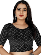 Black Velvet Stretchable Sari Blouse UK Next Day - BONYHUBblouses