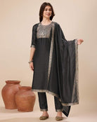 Black Vichitra Silk Jacquard Salwar Suit Set - BONYHUBSALWAR KAMEEZ
