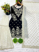 Black & White Georgette Sequins Embroidered Sharara Suit UK Next Day - BONYHUBSALWAR KAMEEZ