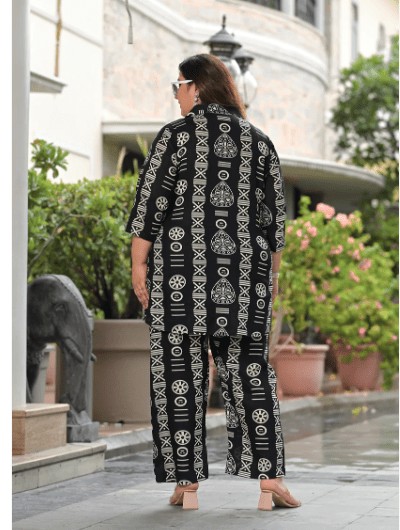 Black & White Printed Cotton Kurti Trouser Set of 2 UK Next Day - BONYHUBsalwar suit