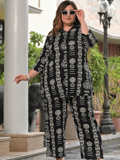 Black & White Printed Cotton Kurti Trouser Set of 2 UK Next Day - BONYHUBsalwar suit