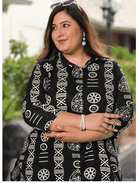 Black & White Printed Cotton Kurti Trouser Set of 2 UK Next Day - BONYHUBsalwar suit