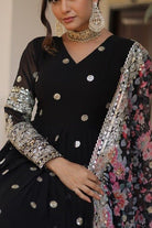 Black With Floral Dupatta Georgette Gown Set Of 2 UK Next Day - BONYHUBSALWAR KAMEEZ