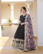 Black With Floral Dupatta Georgette Gown Set Of 2 UK Next Day - BONYHUBSALWAR KAMEEZ