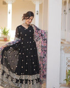 Black With Floral Dupatta Georgette Gown Set Of 2 UK Next Day - BONYHUBSALWAR KAMEEZ