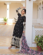 Black With Floral Dupatta Georgette Gown Set Of 2 UK Next Day - BONYHUBSALWAR KAMEEZ