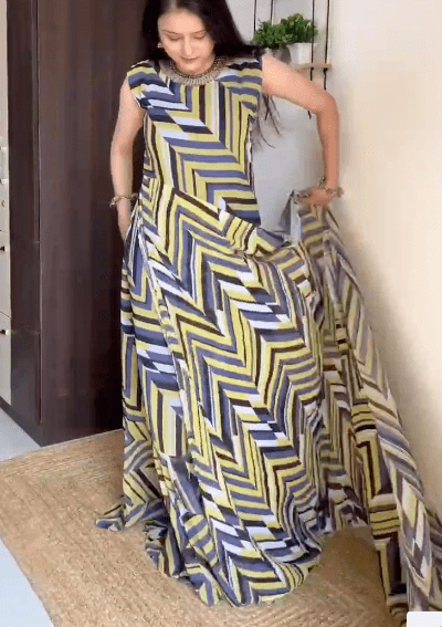 Black Yellow Saree Gown & Blouse Stitched Readymade UK Next Day - BONYHUBSAREE