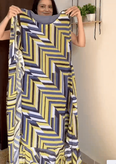 Black Yellow Saree Gown & Blouse Stitched Readymade UK Next Day - BONYHUBSAREE