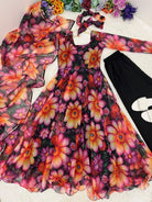Blooming Radiance Floral Organza Anarkali Gown Suit Set - BONYHUBSALWAR KAMEEZ