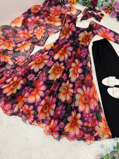 Blooming Radiance Floral Organza Anarkali Gown Suit Set - BONYHUBSALWAR KAMEEZ