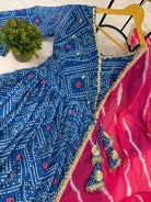 Blue Bandhani Georgette Anarkali Suit Pink Leheriya Dupatta - BONYHUBSALWAR KAMEEZ