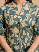 Blue Beige Cotton Kurti Pant Set Of 2 - BONYHUBSALWAR KAMEEZ