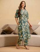 Blue Beige Cotton Kurti Pant Set Of 2 - BONYHUBSALWAR KAMEEZ