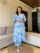 Blue Co - ord Set with Kurta Pant (Set of 2) - BONYHUBSALWAR KAMEEZ