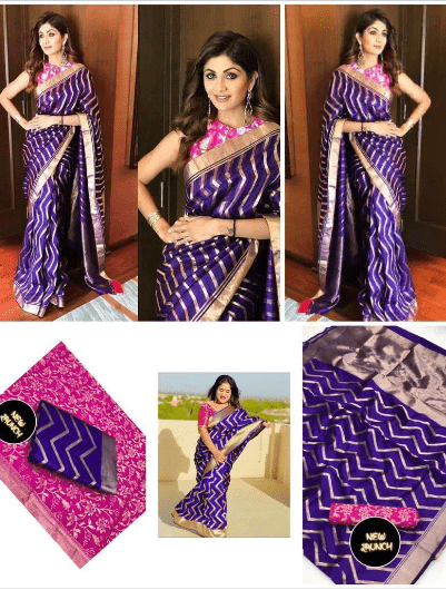 Blue color designer bollywood stylish silk saree - BONYHUBSAREE