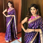 Blue color designer bollywood stylish silk saree - BONYHUBSAREE
