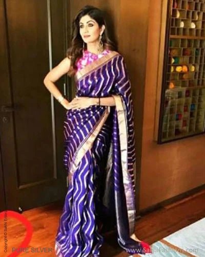 Blue color designer bollywood stylish silk saree - BONYHUBSAREE