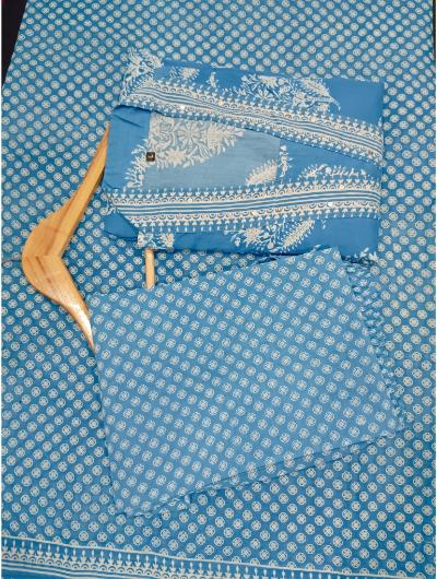 Blue Cotton Anarkali Kurti, Pant and Dupatta Set of 3 - BONYHUBSALWAR KAMEEZ