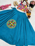 Blue Cotton Silk Navratri Choli Lehnaga Set UK Next Day - BONYHUBSALWAR KAMEEZ
