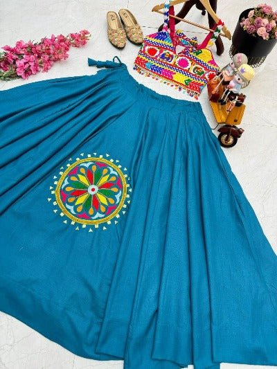 Blue Cotton Silk Navratri Choli Lehnaga Set UK Next Day - BONYHUBSALWAR KAMEEZ