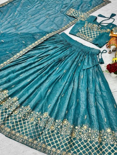 Blue Designer Embroidered Lehenga Choli Set with Dupatta - BONYHUBSALWAR KAMEEZ