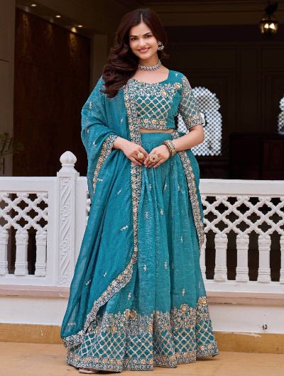 Blue Designer Embroidered Lehenga Choli Set with Dupatta - BONYHUBSALWAR KAMEEZ
