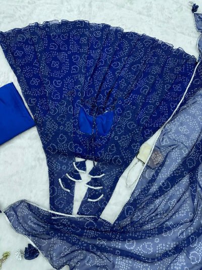 Blue Georgette Bandhani Print Anarkali Suit Set UK Next Day - BONYHUBSALWAR KAMEEZ