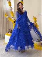 Blue Georgette Bandhani Print Anarkali Suit Set UK Next Day - BONYHUBSALWAR KAMEEZ