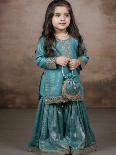 Blue Girls Silk Sharara Set UK | Kids Ethnic Wear - BONYHUBLehangas