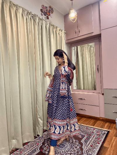 Blue Handblock Salwar Suit Dupatta UK Next Day - BONYHUBSALWAR KAMEEZ