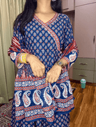 Blue Handblock Salwar Suit Dupatta UK Next Day - BONYHUBSALWAR KAMEEZ