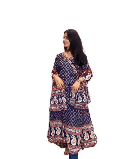 Blue Handblock Salwar Suit Dupatta UK Next Day - BONYHUBSALWAR KAMEEZ