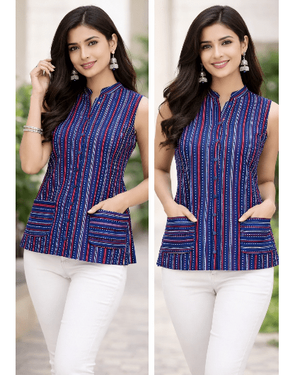 Blue Lined Winter Cotton Quilted Warm Jacket - BONYHUBSALWAR KAMEEZ