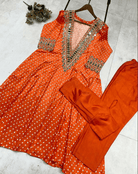 Blue Mirror Bandhani Chinon Silk Kurti Pant Set - BONYHUBSALWAR KAMEEZ