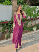 Blue Mirror Bandhani Chinon Silk Kurti Pant Set - BONYHUBSALWAR KAMEEZ