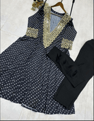 Blue Mirror Bandhani Chinon Silk Kurti Pant Set - BONYHUBSALWAR KAMEEZ