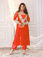 Blue Mirror Bandhani Chinon Silk Kurti Pant Set - BONYHUBSALWAR KAMEEZ